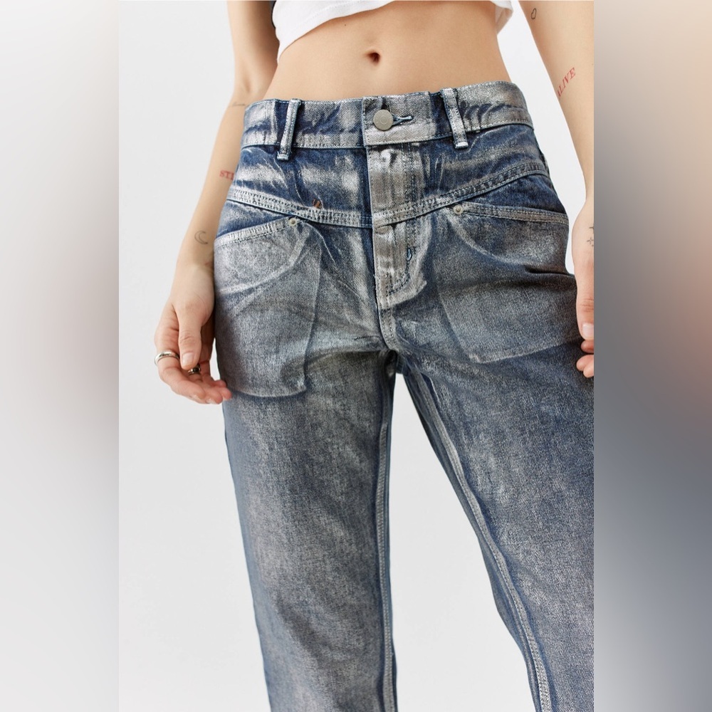 Urban‎ Outfitters BDG Cowboy Jeans Silver Coated Size 27 NWT